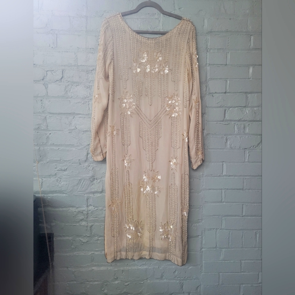 Beautiful vintage maxi beaded shift dress, size 6-10
